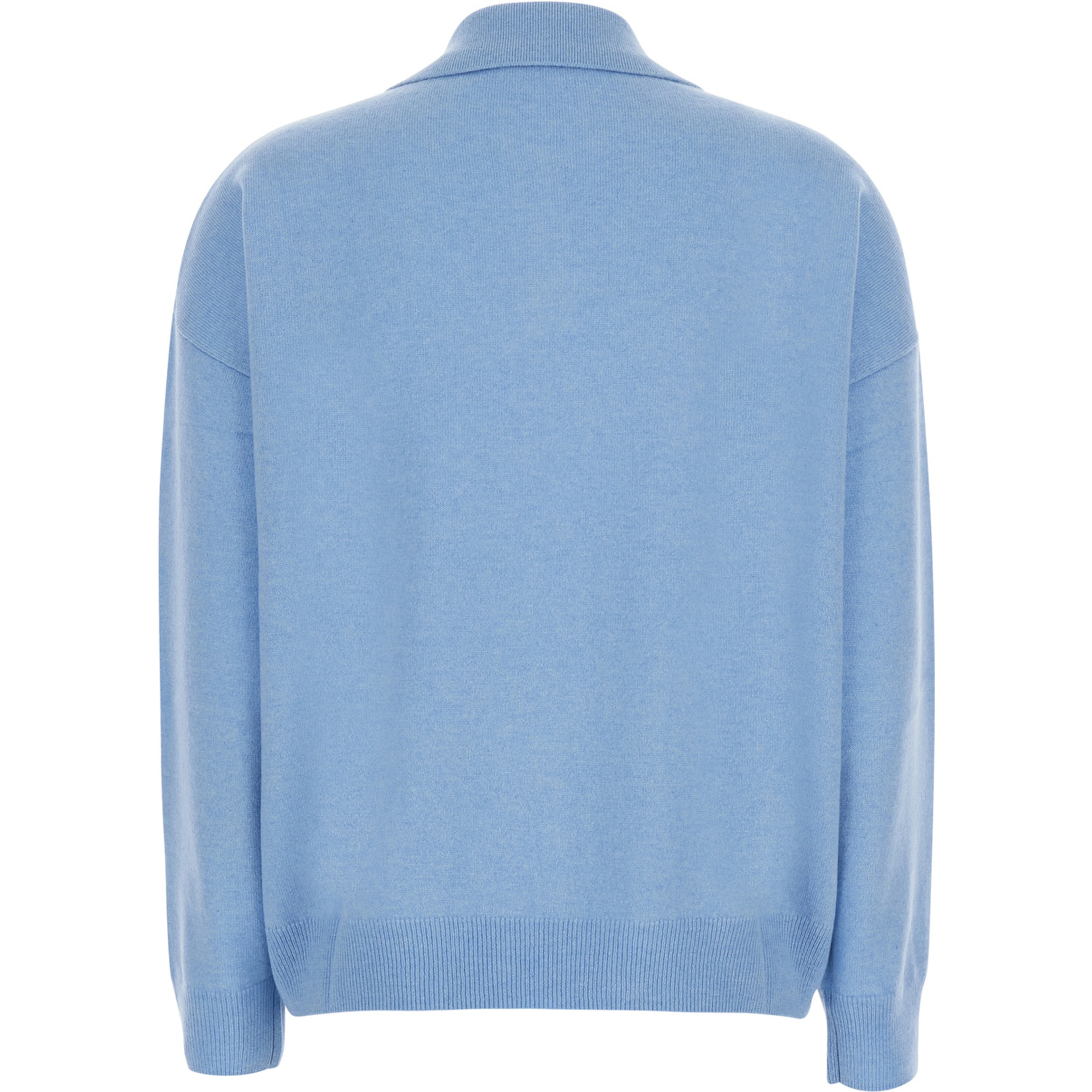 Polo Shirt neck knit with long sleeves in blue cashmere for women