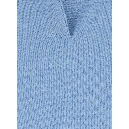 Polo Shirt neck knit with long sleeves in blue cashmere for women