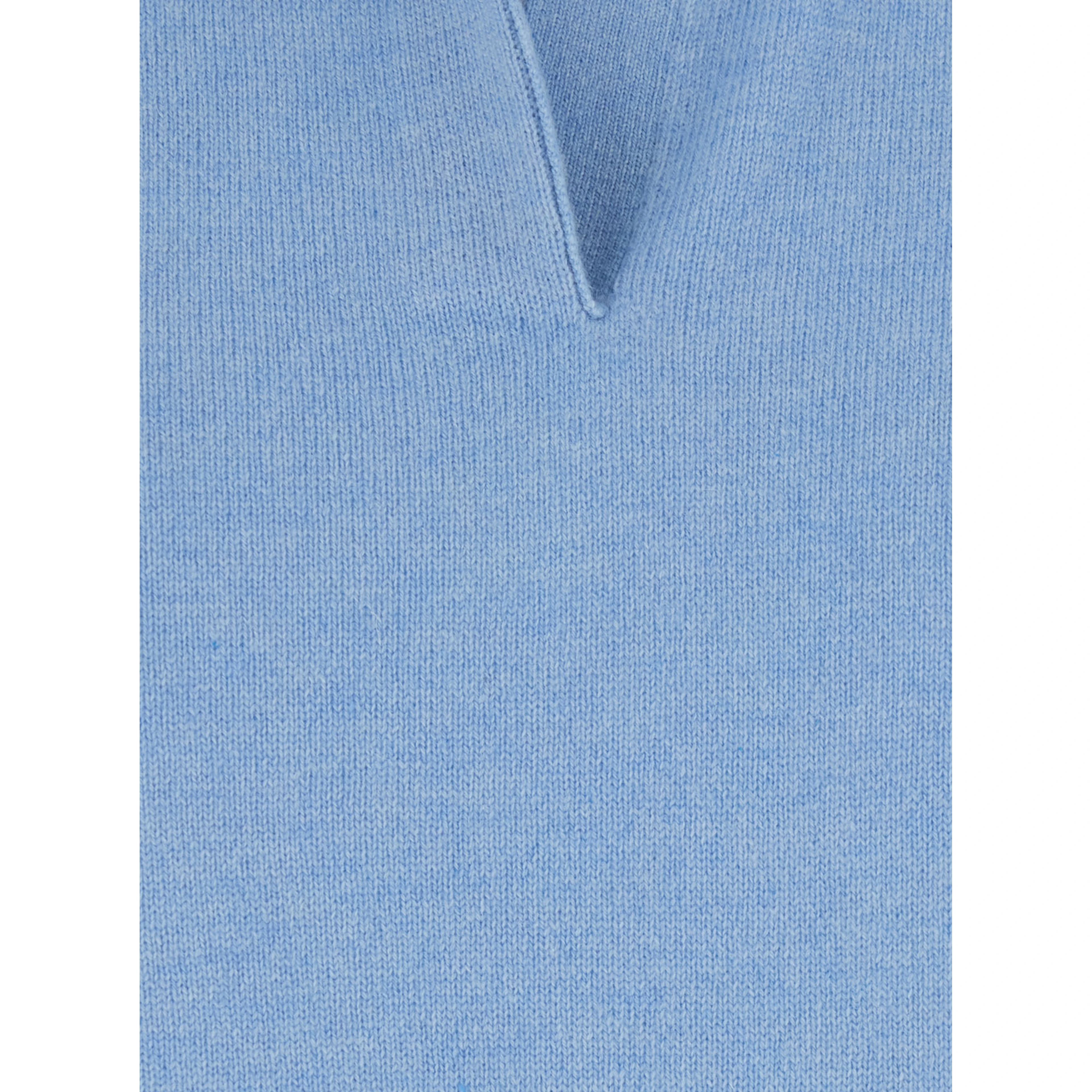 Polo Shirt neck knit with long sleeves in blue cashmere for women