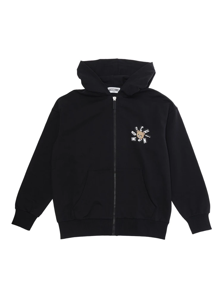 Black Hoodie with Fixed Hood and Front Logo for Kids