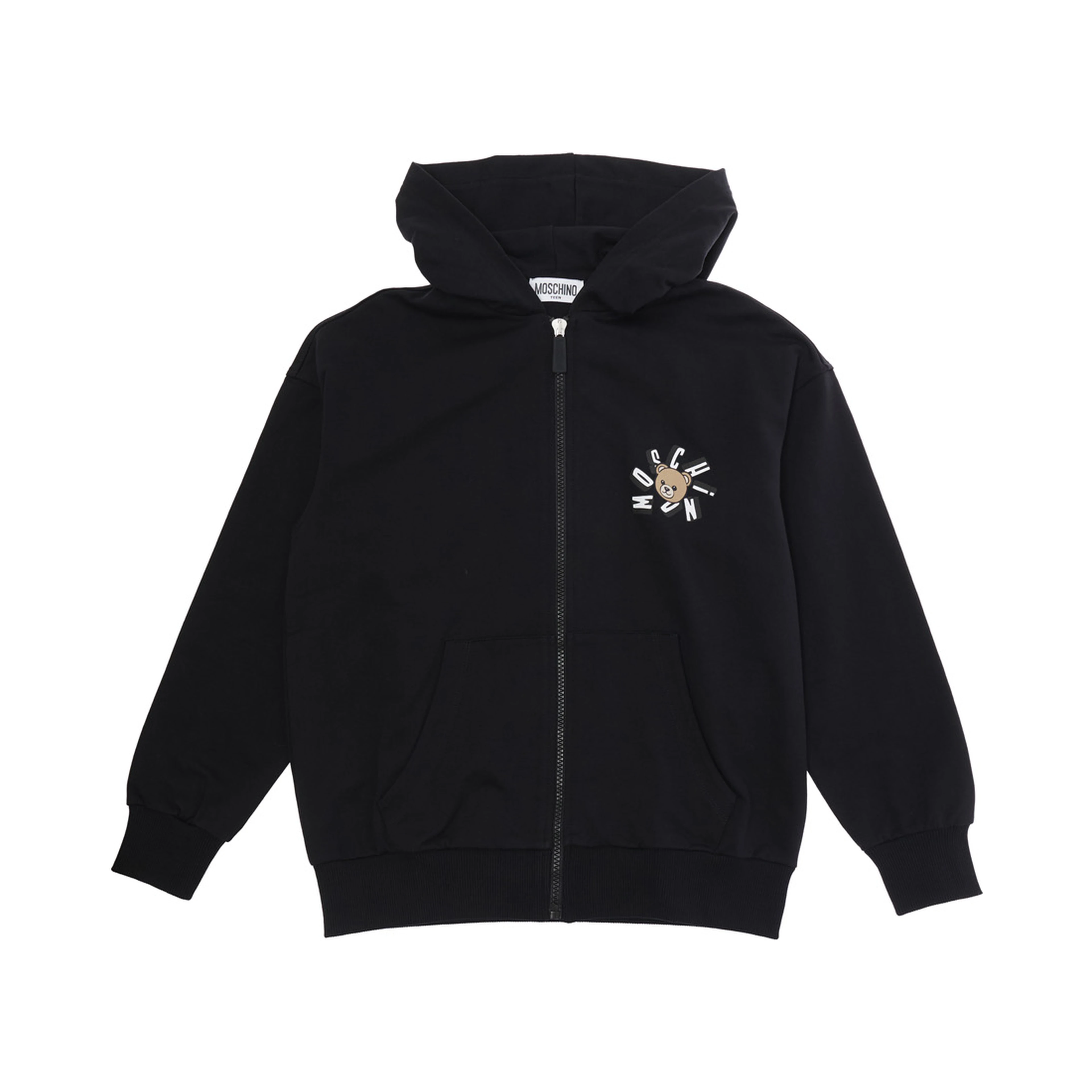 Black Hoodie with Fixed Hood and Front Logo for Kids
