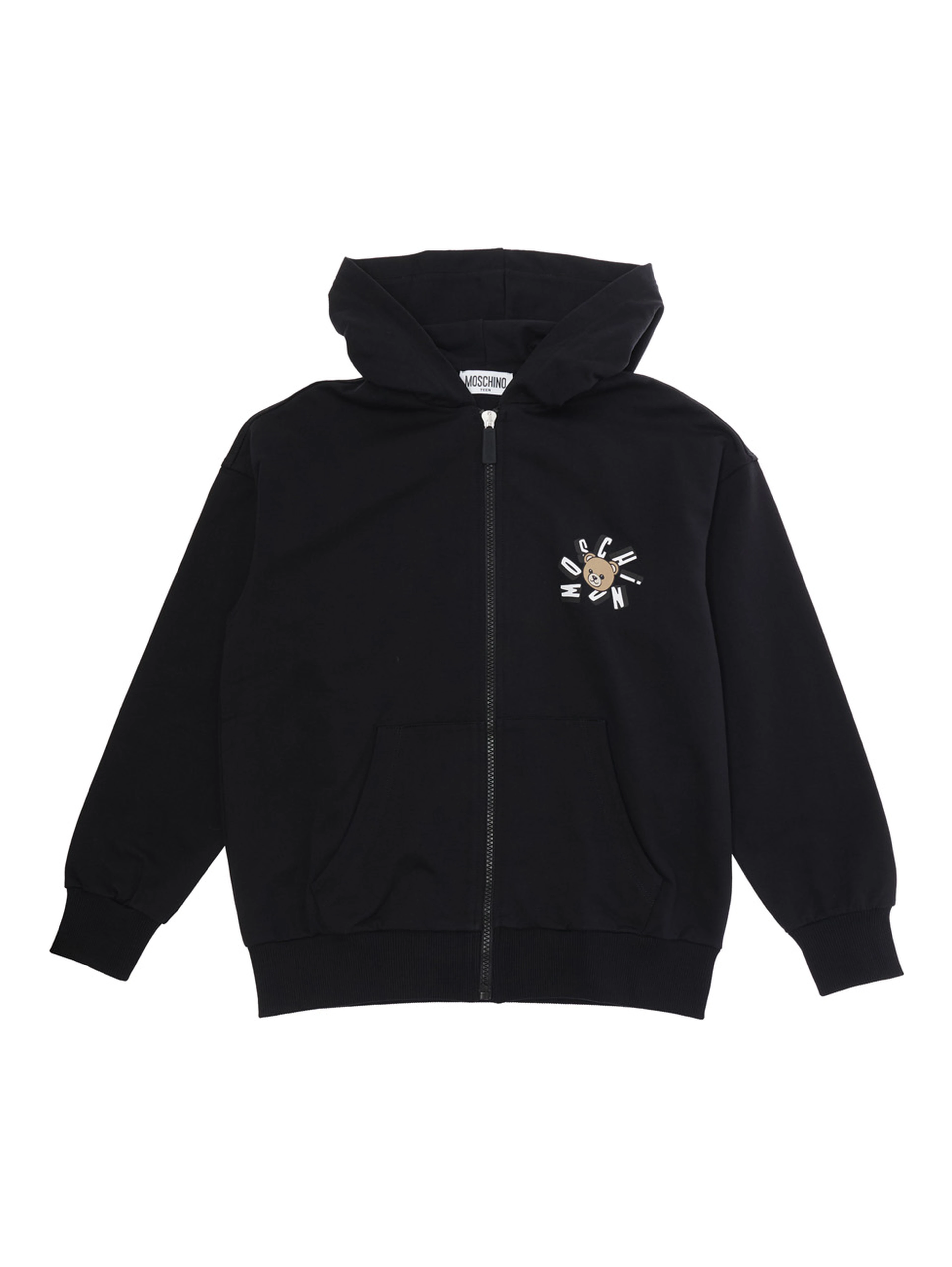 Black Hoodie with Fixed Hood and Front Logo for Kids