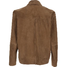 Brown Jacket with Classic Collar In Suede for Men