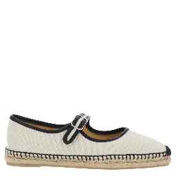 Padua White Ballet Shoes with Strap Closure and Square Toe in Fabric for Women