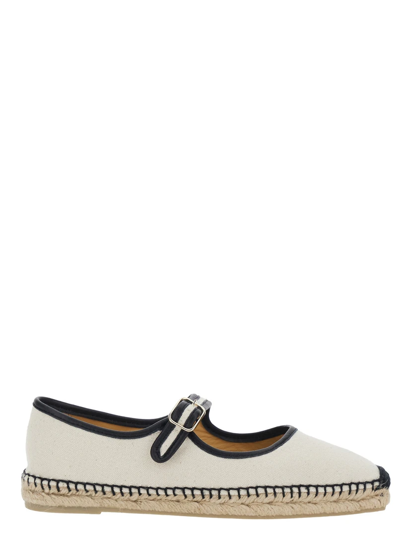 Padua White Ballet Shoes with Strap Closure and Square Toe in Fabric for Women
