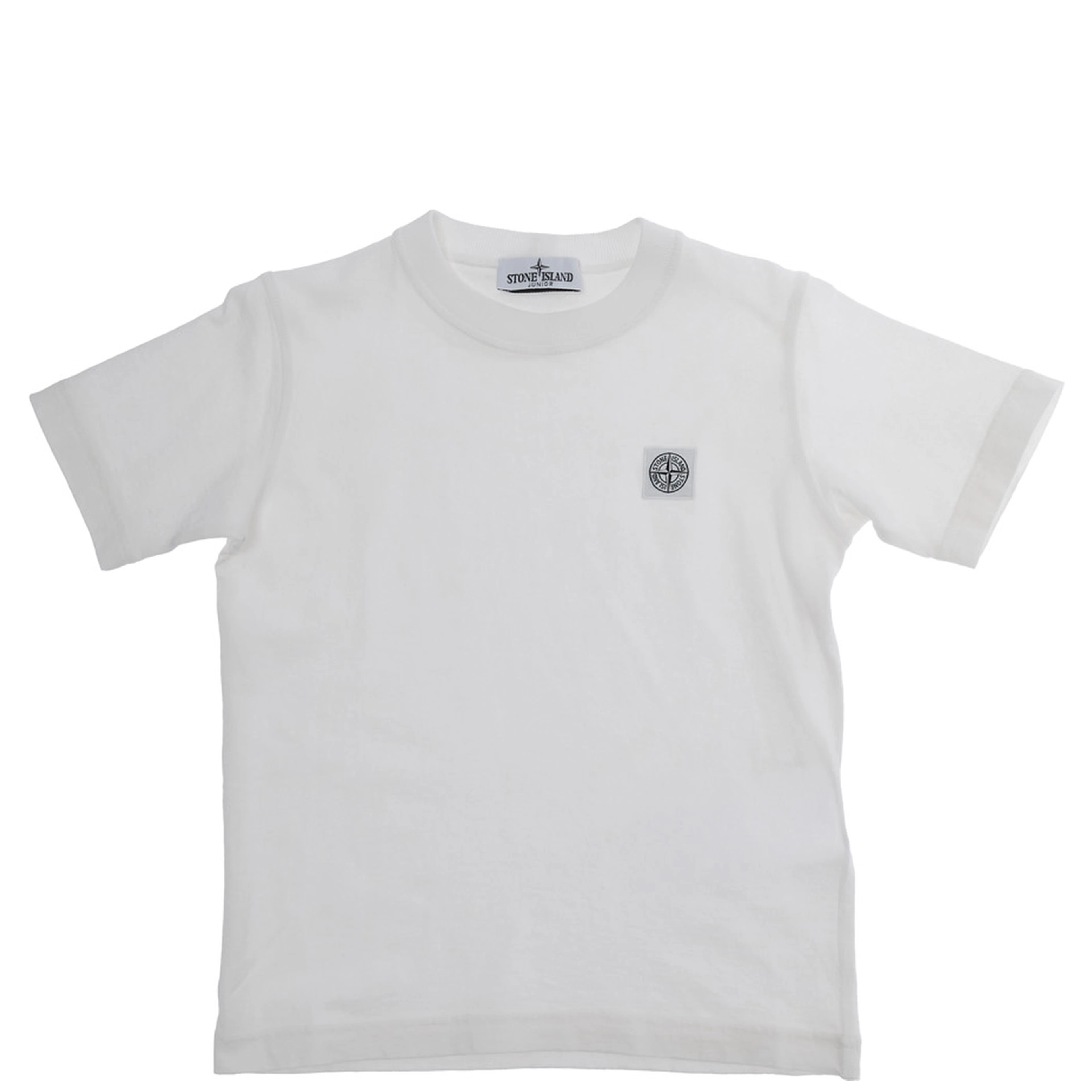 Crew Neck T-Shirt with Logo Patch on the Front in White Cotton for Kids