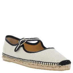 Padua White Ballet Shoes with Strap Closure and Square Toe in Fabric for Women