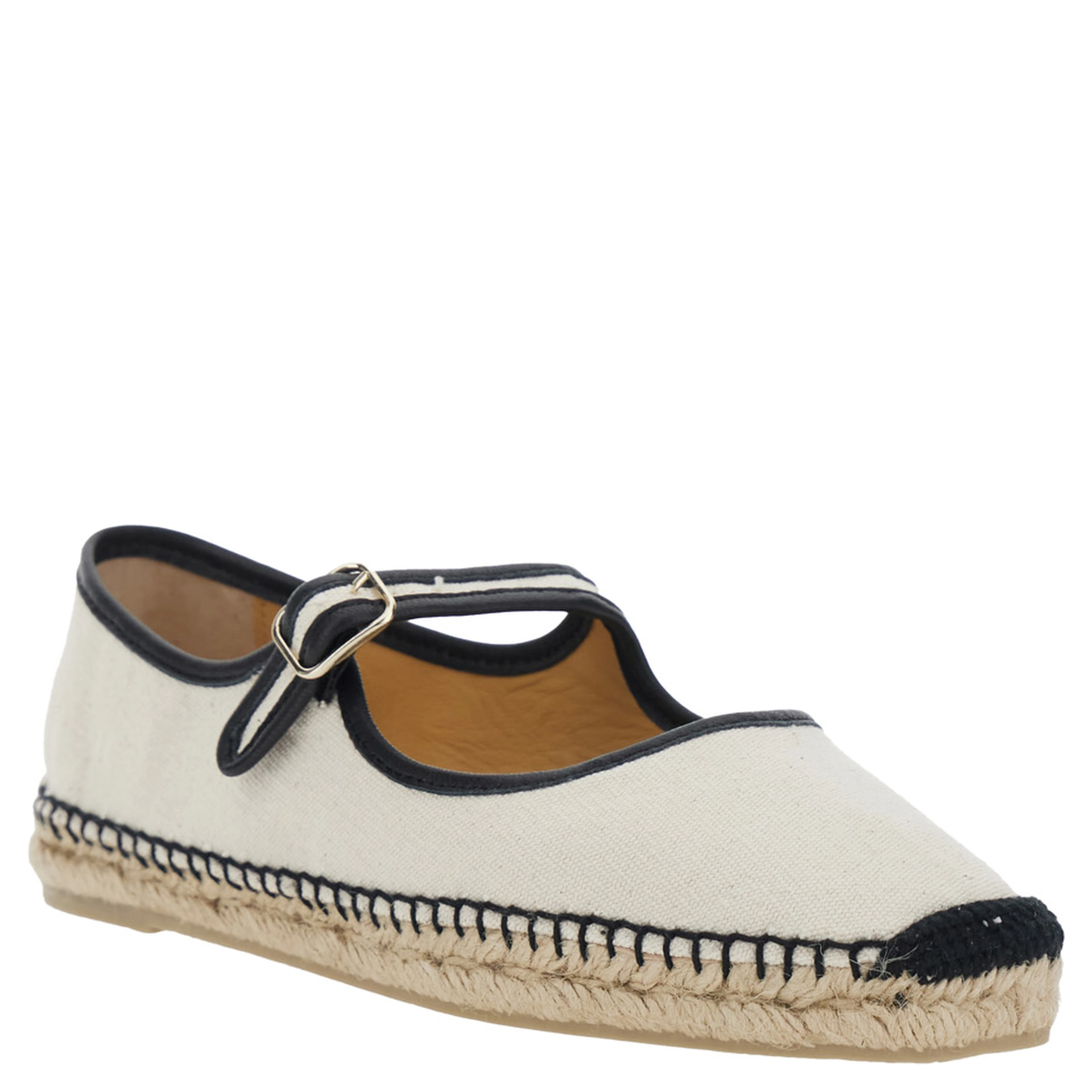 Padua White Ballet Shoes with Strap Closure and Square Toe in Fabric for Women