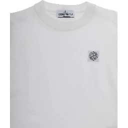 Crew Neck T-Shirt with Logo Patch on the Front in White Cotton for Kids