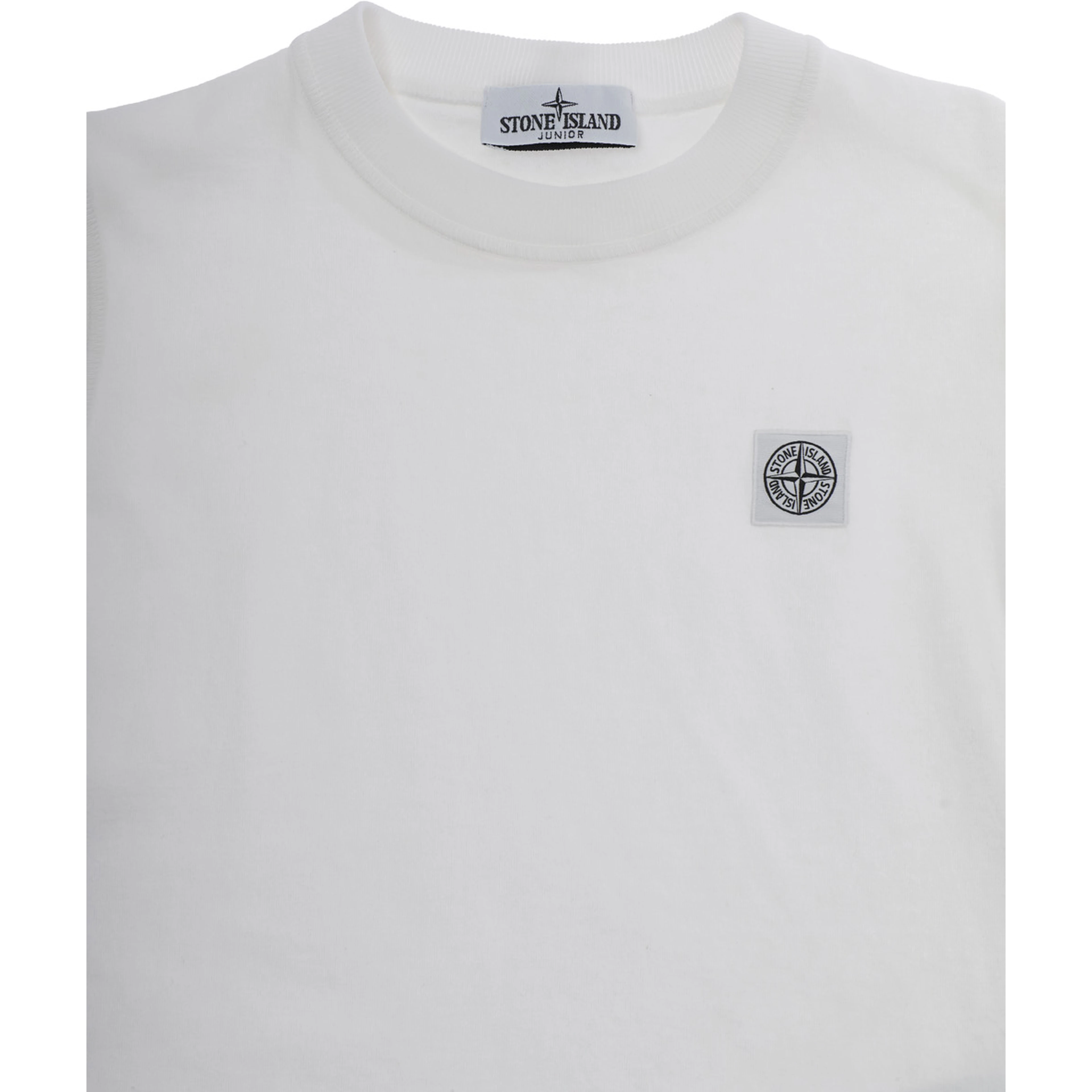 Crew Neck T-Shirt with Logo Patch on the Front in White Cotton for Kids