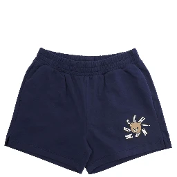 Blue Shorts with Elastic Waist and Front Logo in Cotton for Girls