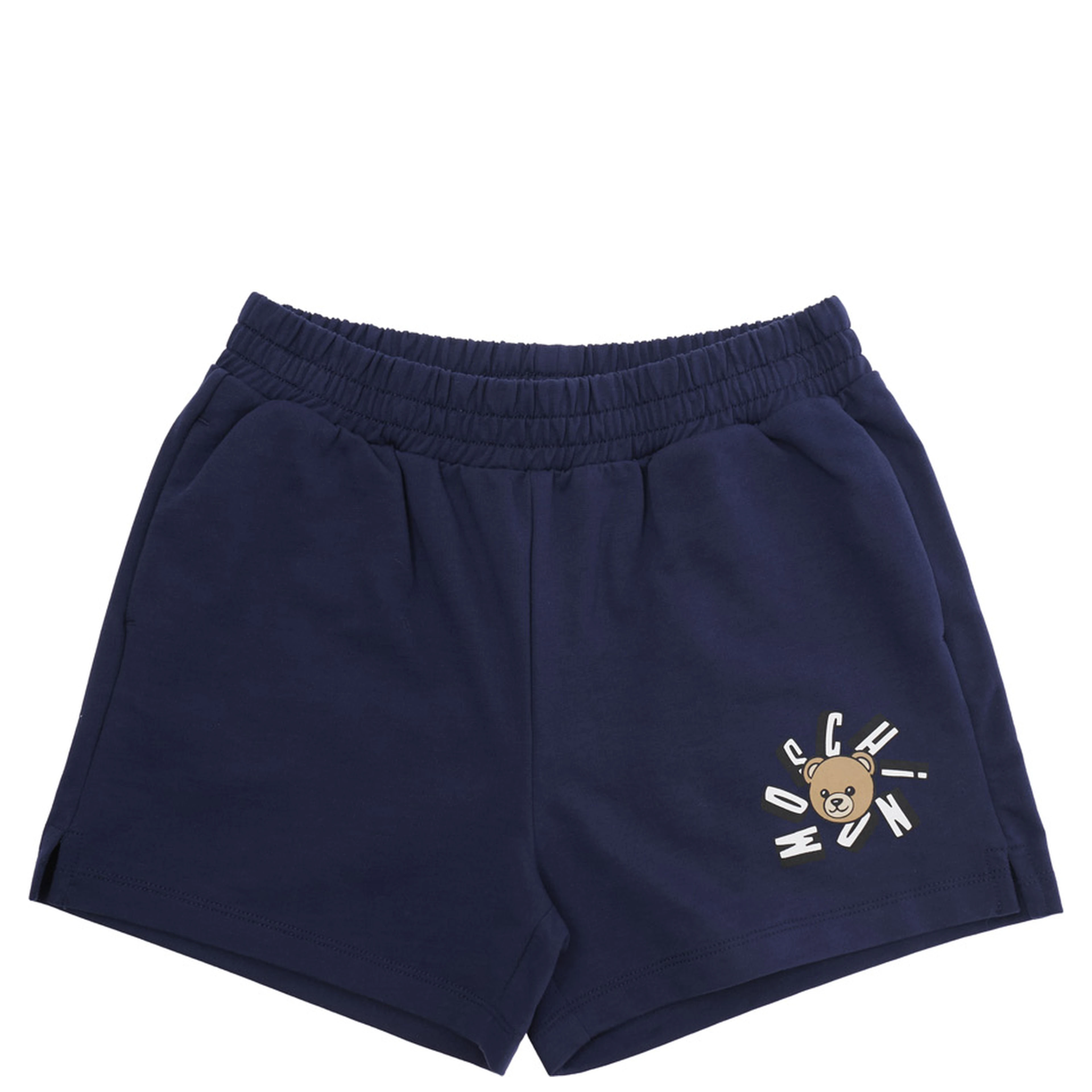 Blue Shorts with Elastic Waist and Front Logo in Cotton for Girls