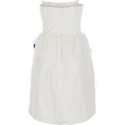 White Linen Strapless Floral Appliqué Dress for Women