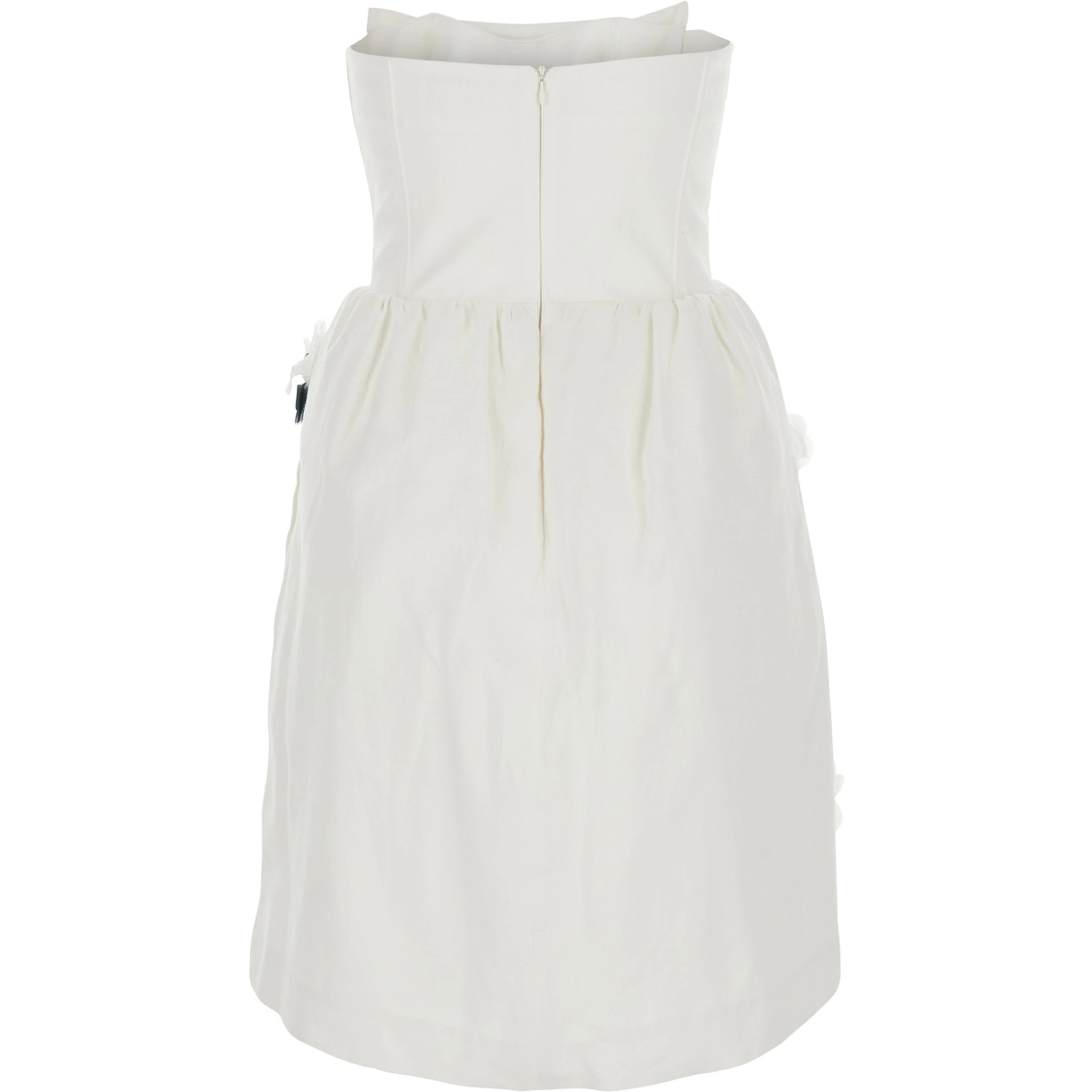 White Linen Strapless Floral Appliqué Dress for Women