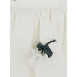 White Linen Strapless Floral Appliqué Dress for Women