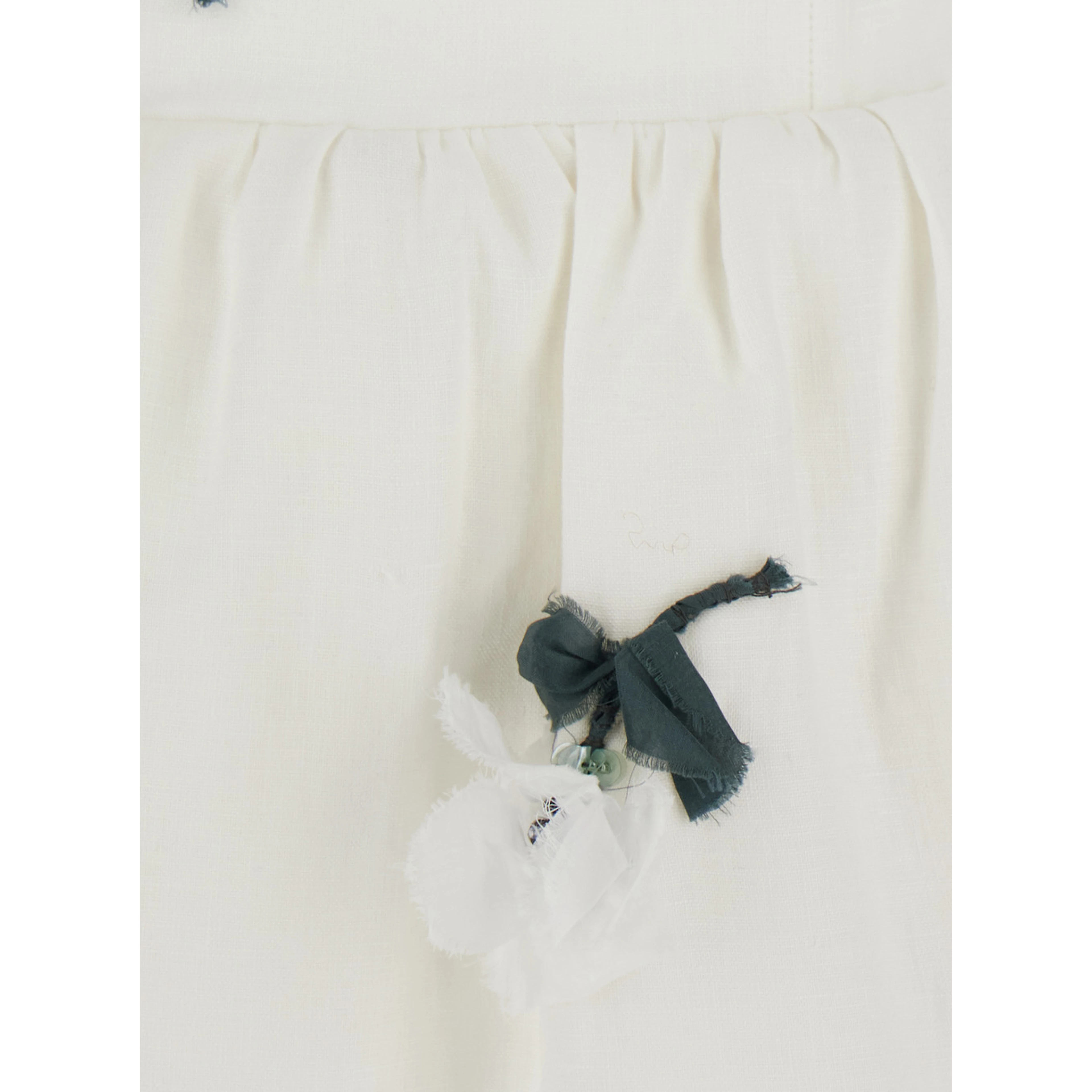 White Linen Strapless Floral Appliqué Dress for Women