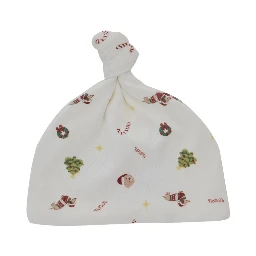 White beanie with all-over print in cotton baby