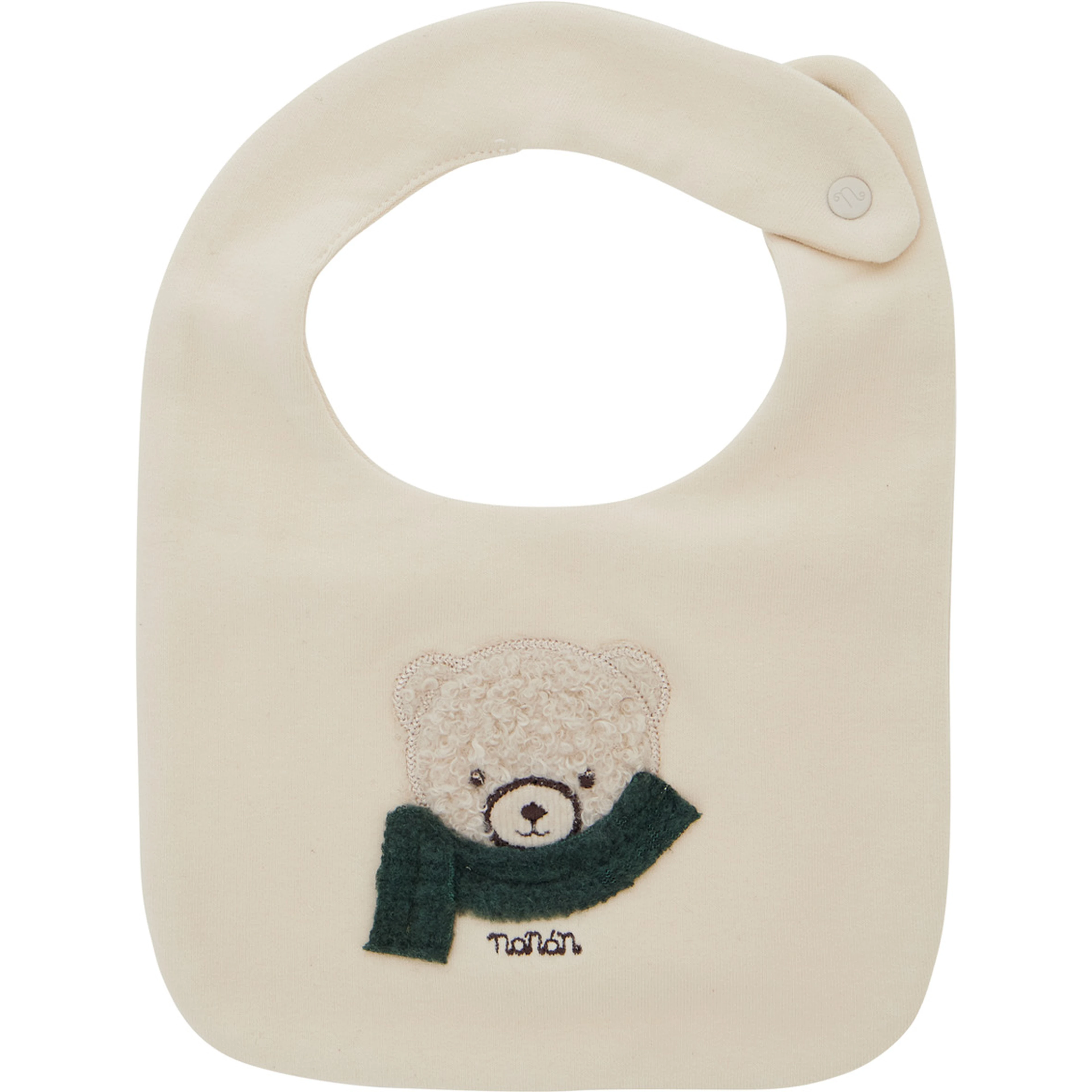 beige Bib with embroidered bear on the front in cotton baby