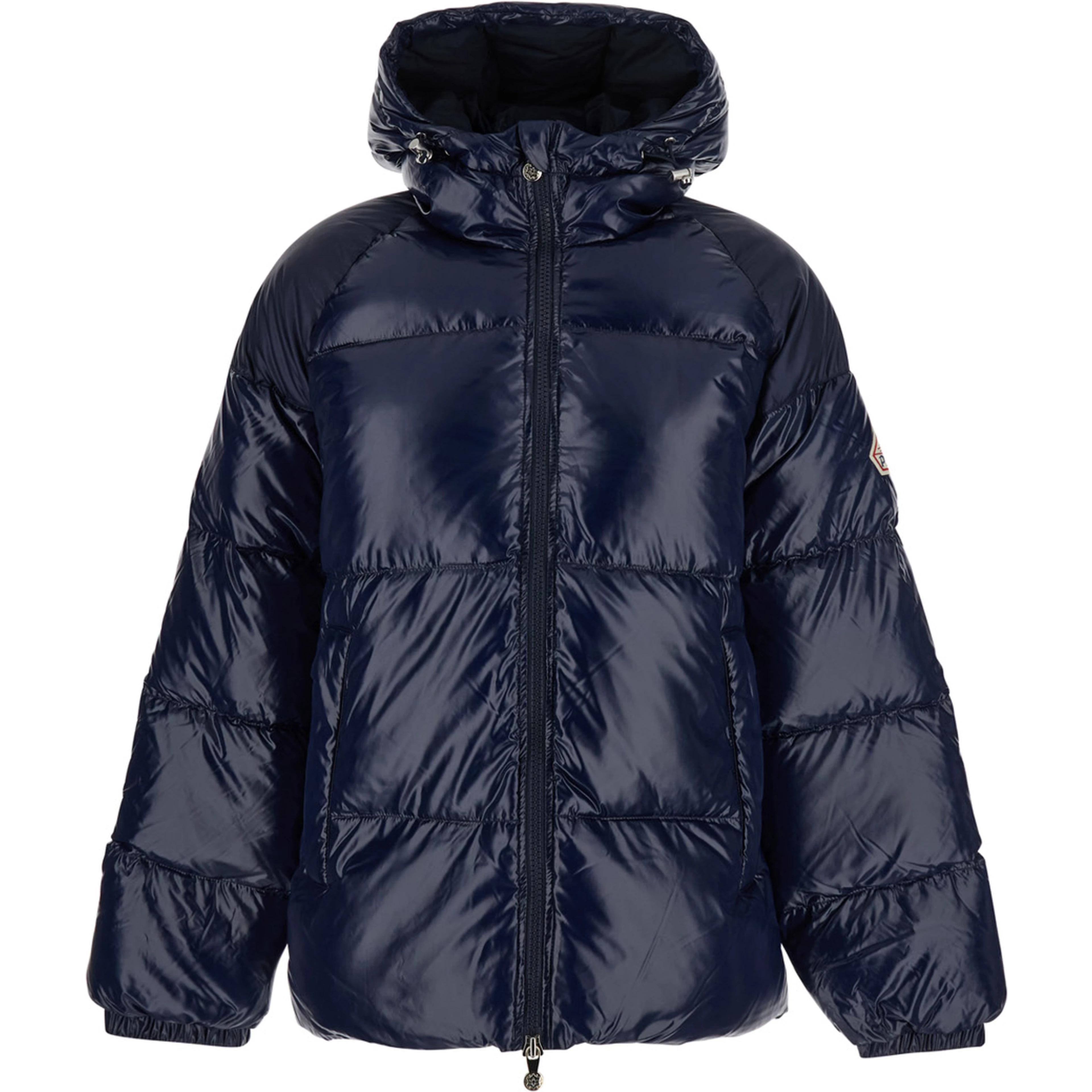 Down jacket Blue with Fixed Hood and Zip Front Closure