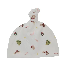 White beanie with all-over print in cotton baby
