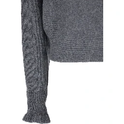 Grey Turtleneck Sweater with Metallic Logo Plaque on the Rear and Flared Cuffs in Wool Blend Woman