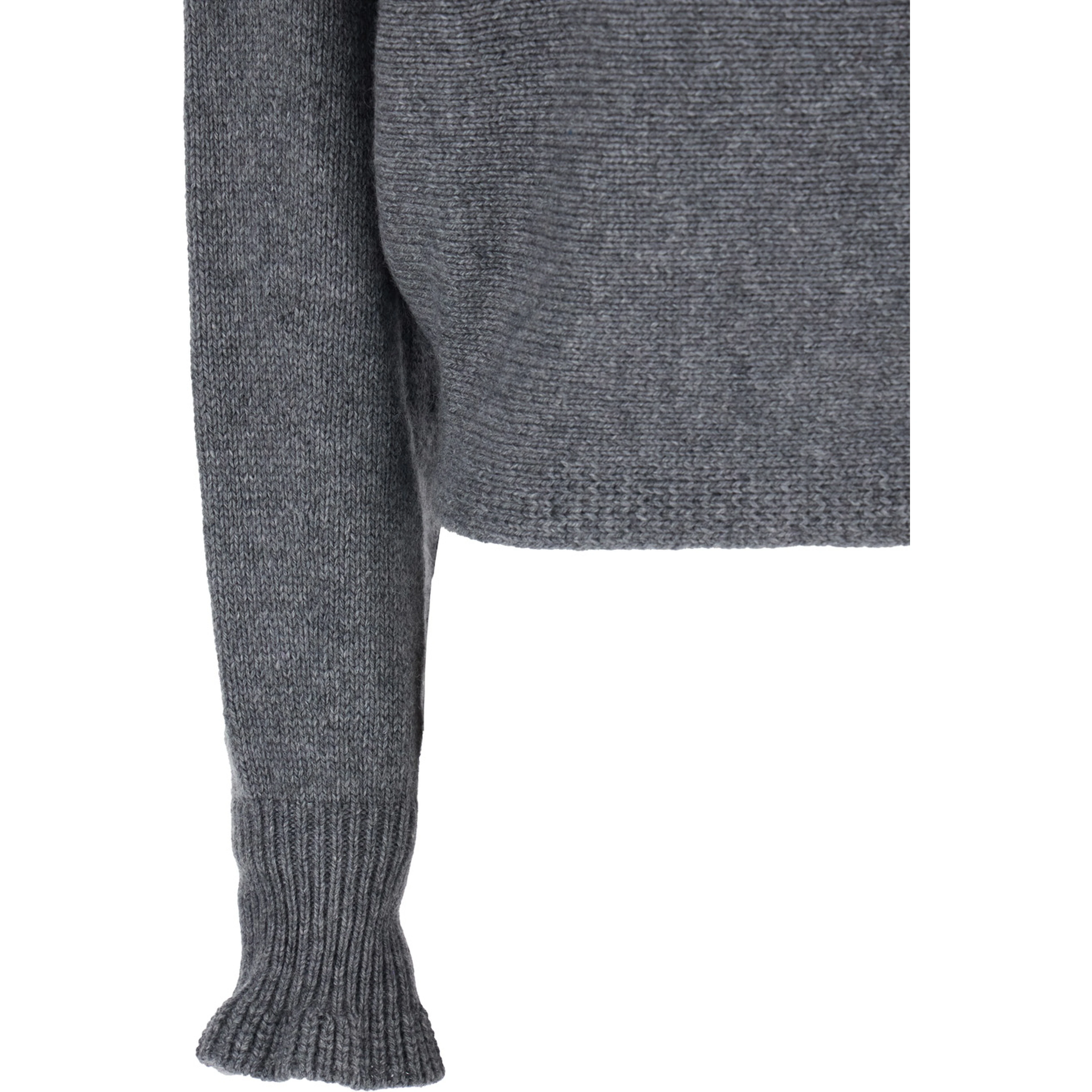 Grey Turtleneck Sweater with Metallic Logo Plaque on the Rear and Flared Cuffs in Wool Blend Woman