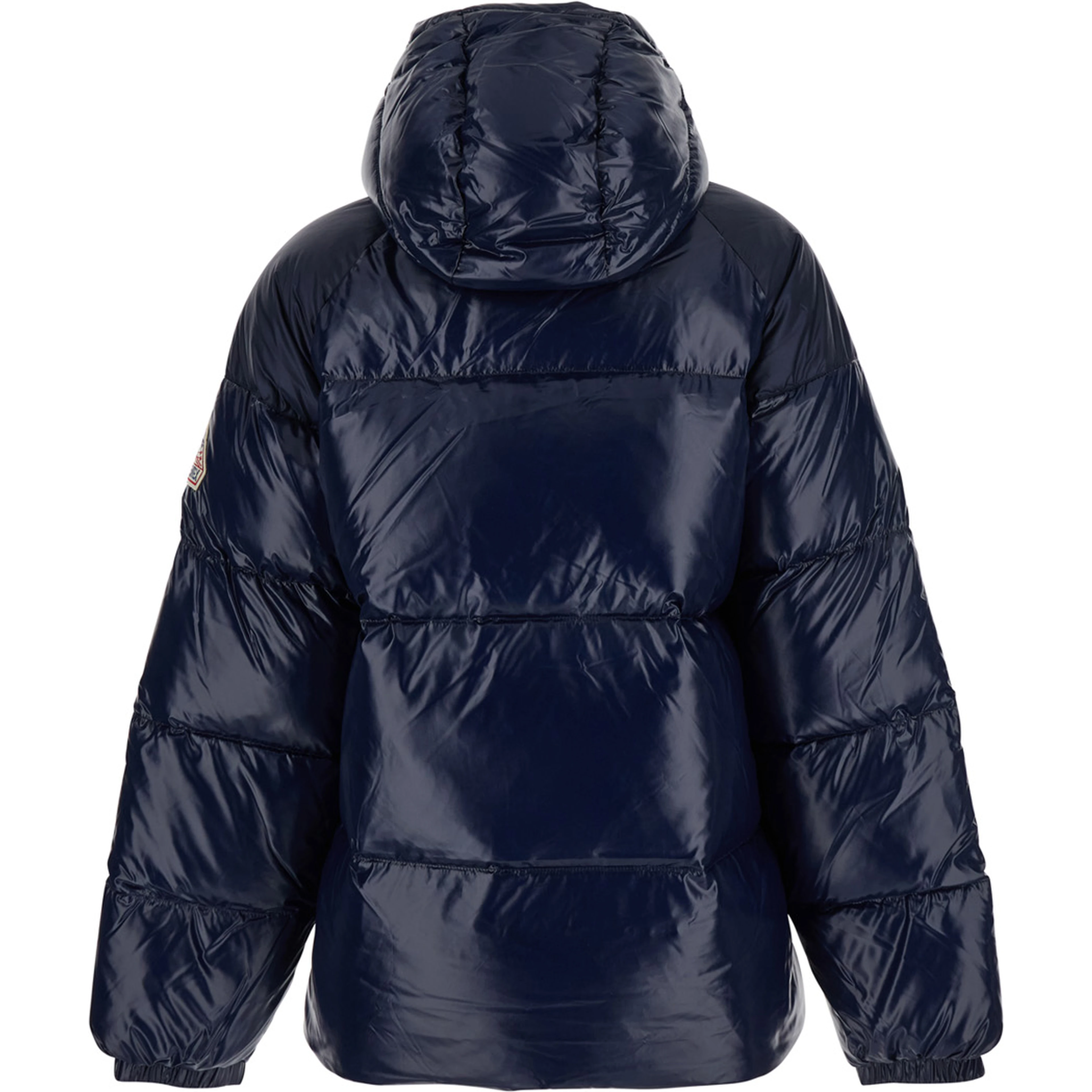 Down jacket Blue with Fixed Hood and Zip Front Closure