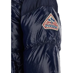 Down jacket Blue with Fixed Hood and Zip Front Closure