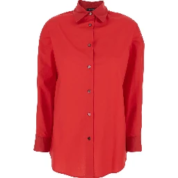 Shirt POPELINE SHIRT with Classic Collar and Long Sleeves in Red Cotton for Men