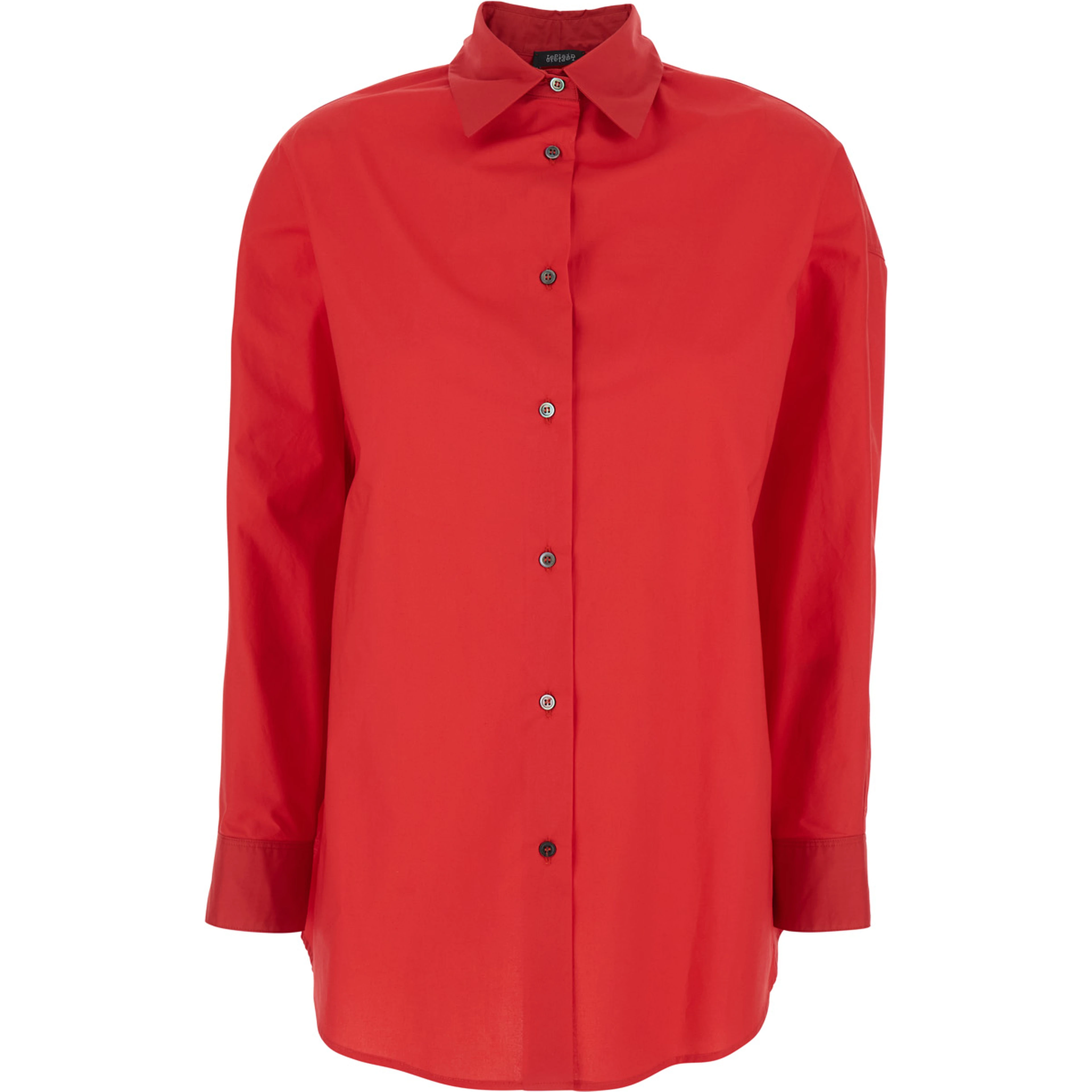 Shirt POPELINE SHIRT with Classic Collar and Long Sleeves in Red Cotton for Men
