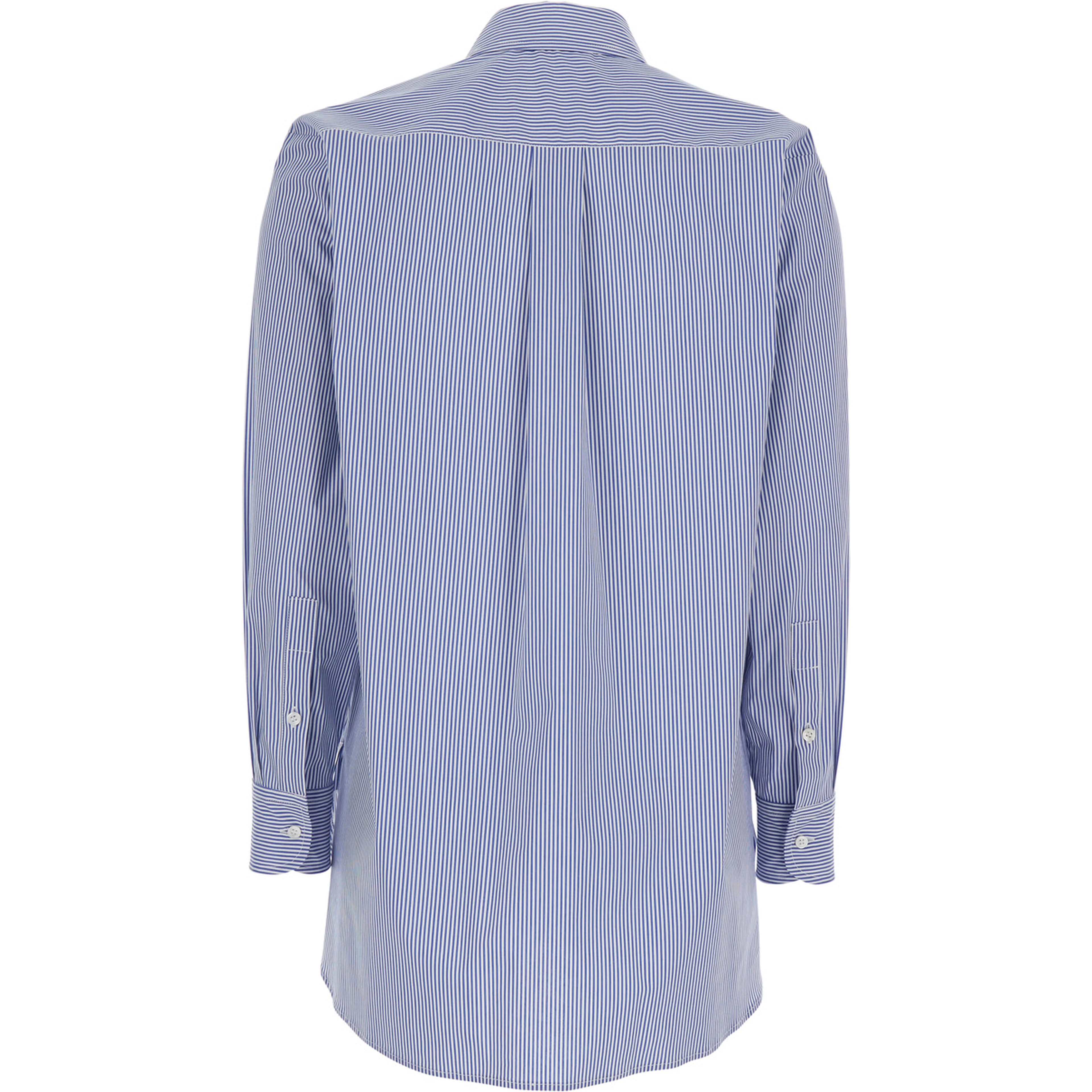 Shirt with Striped Motif and Classic Collar in Blue Fabric for Women