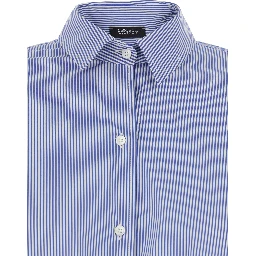 Shirt with Striped Motif and Classic Collar in Blue Fabric for Women
