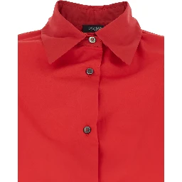 Shirt POPELINE SHIRT with Classic Collar and Long Sleeves in Red Cotton for Men