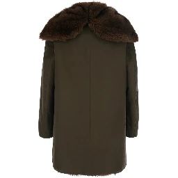 Green Parka with fur hood and button closure on the front in cotton for men