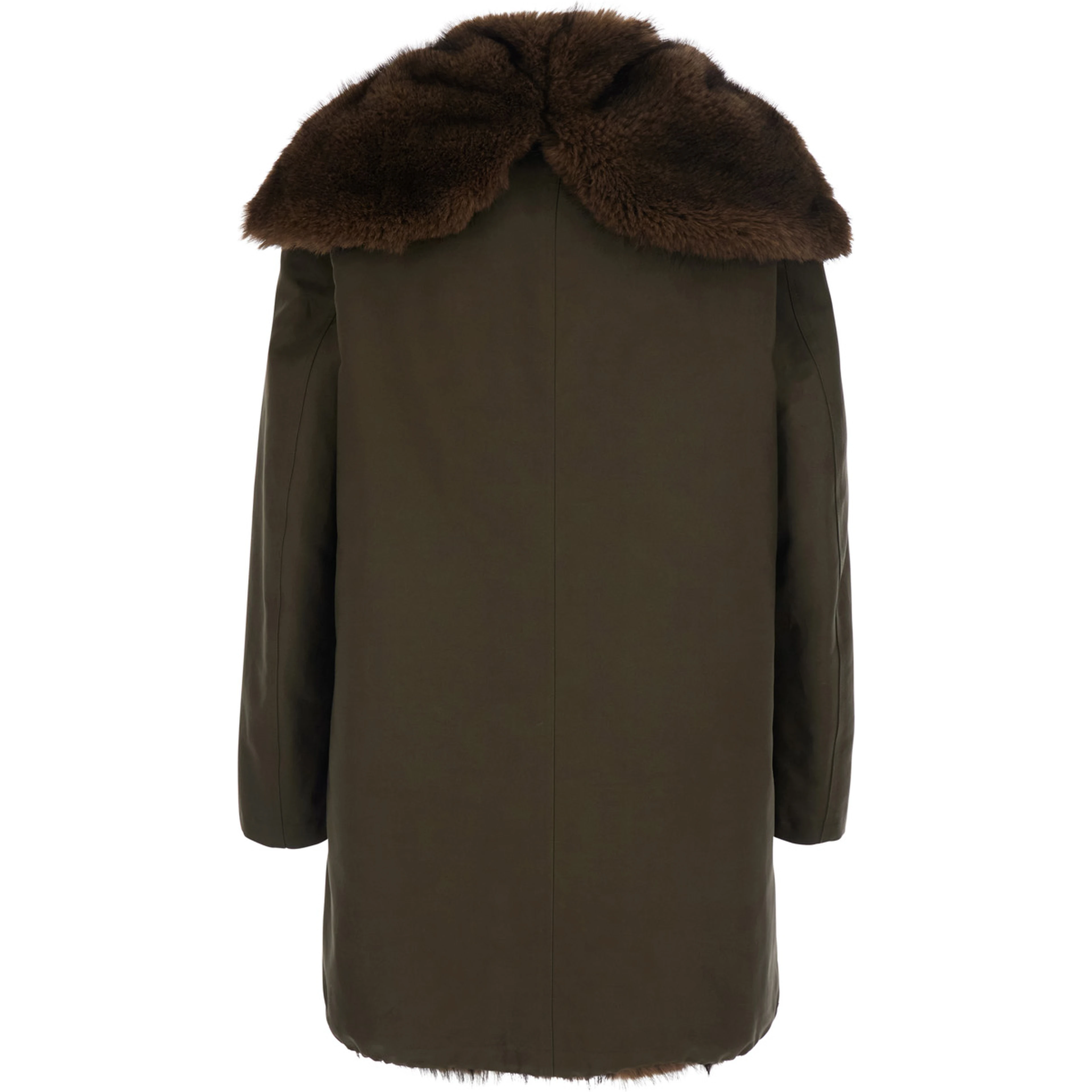 Green Parka with fur hood and button closure on the front in cotton for men