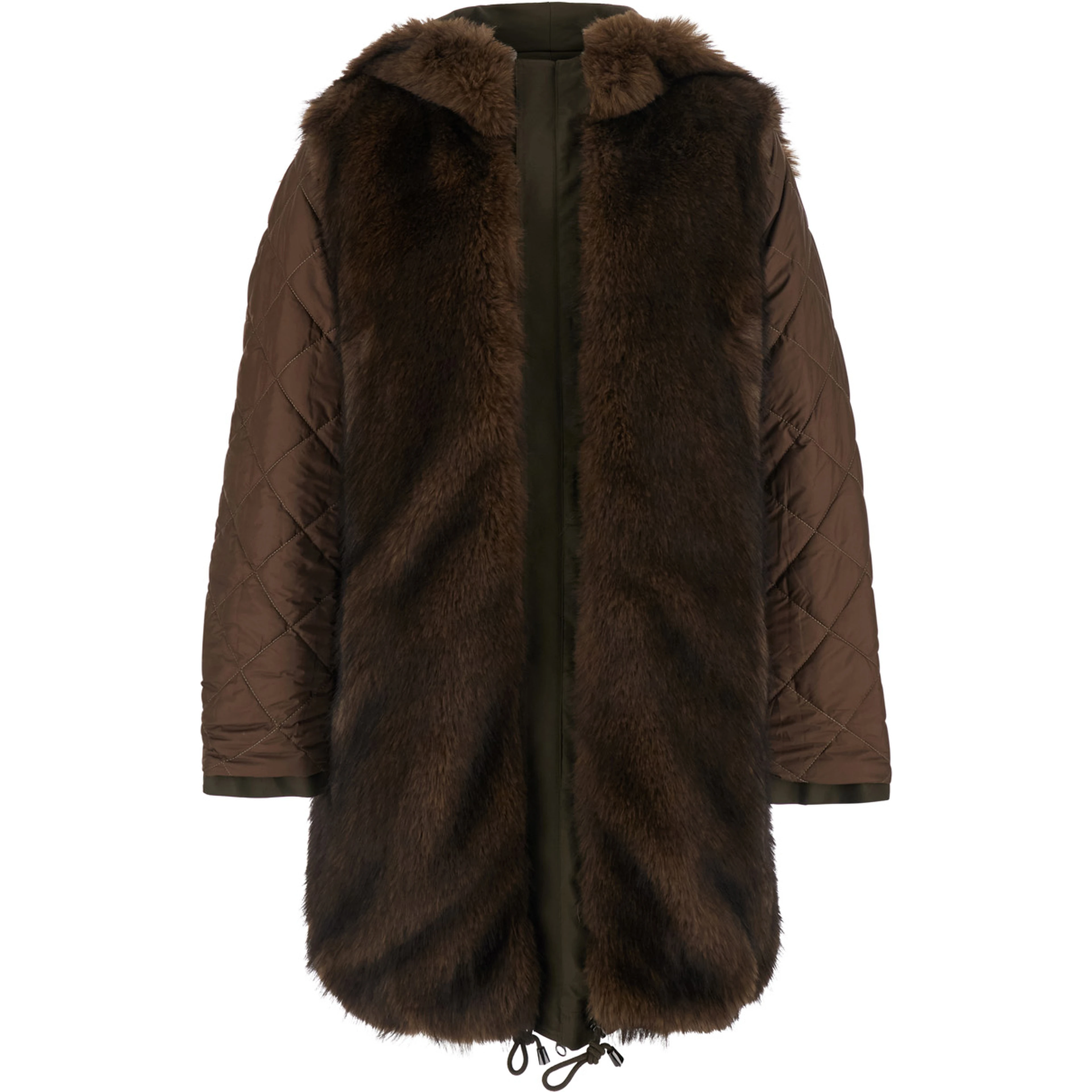 Green Parka with fur hood and button closure on the front in cotton for men