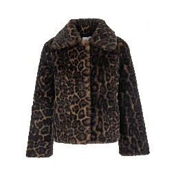 Brown Leopard Print Faux Fur Coat for Women