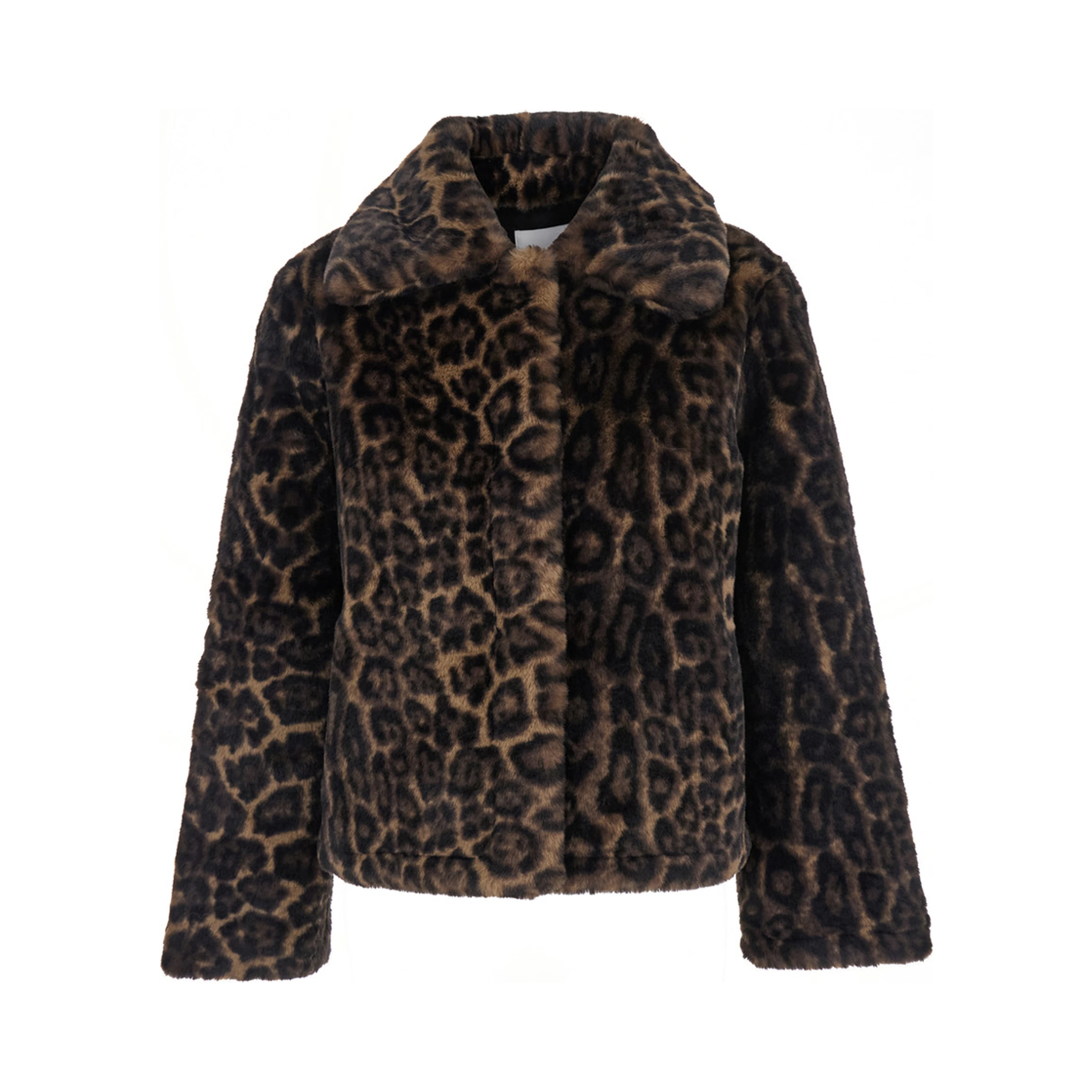 Brown Leopard Print Faux Fur Coat for Women