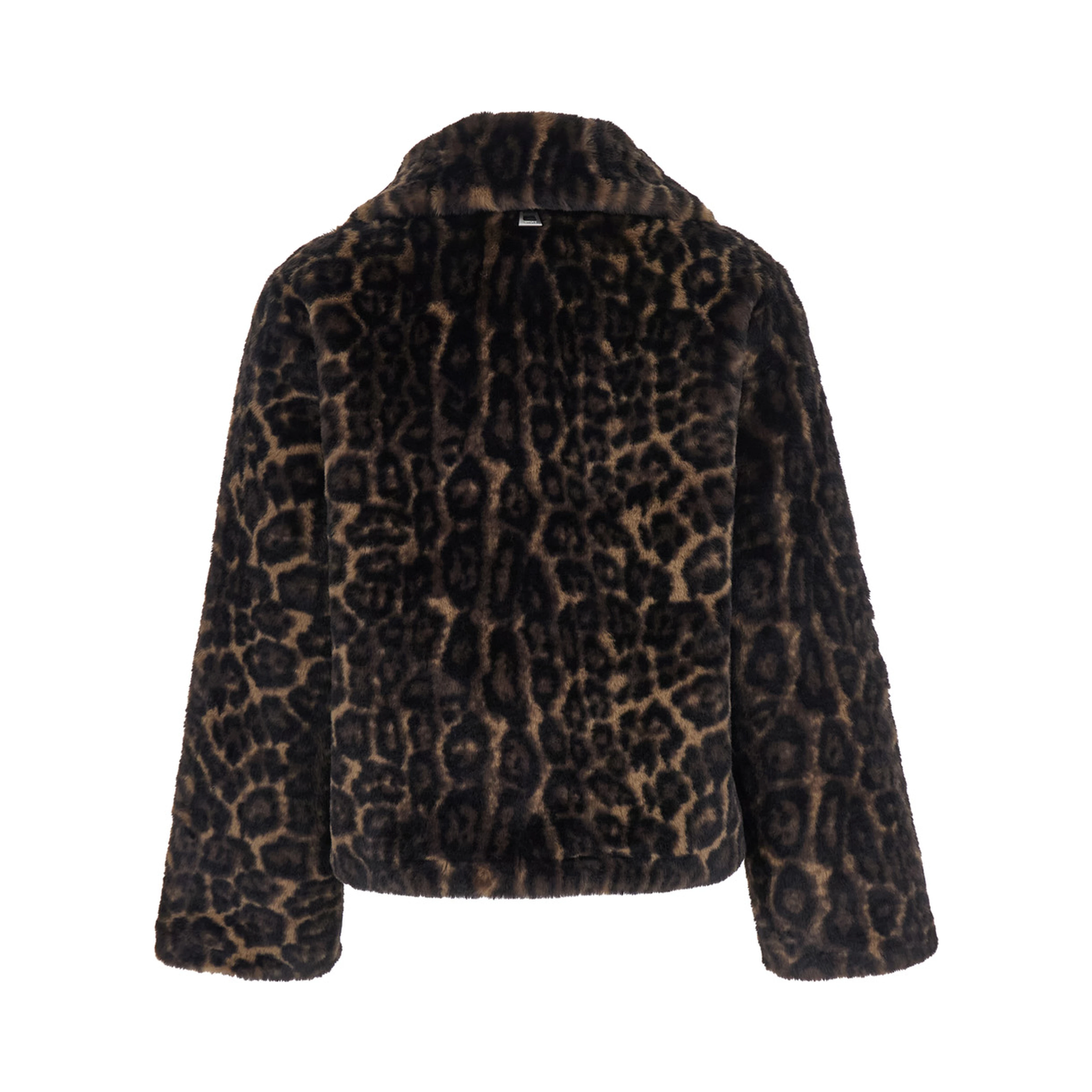 Brown Leopard Print Faux Fur Coat for Women
