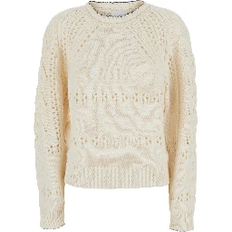 Luce White Crewneck with Perforated Design in Wool for Women