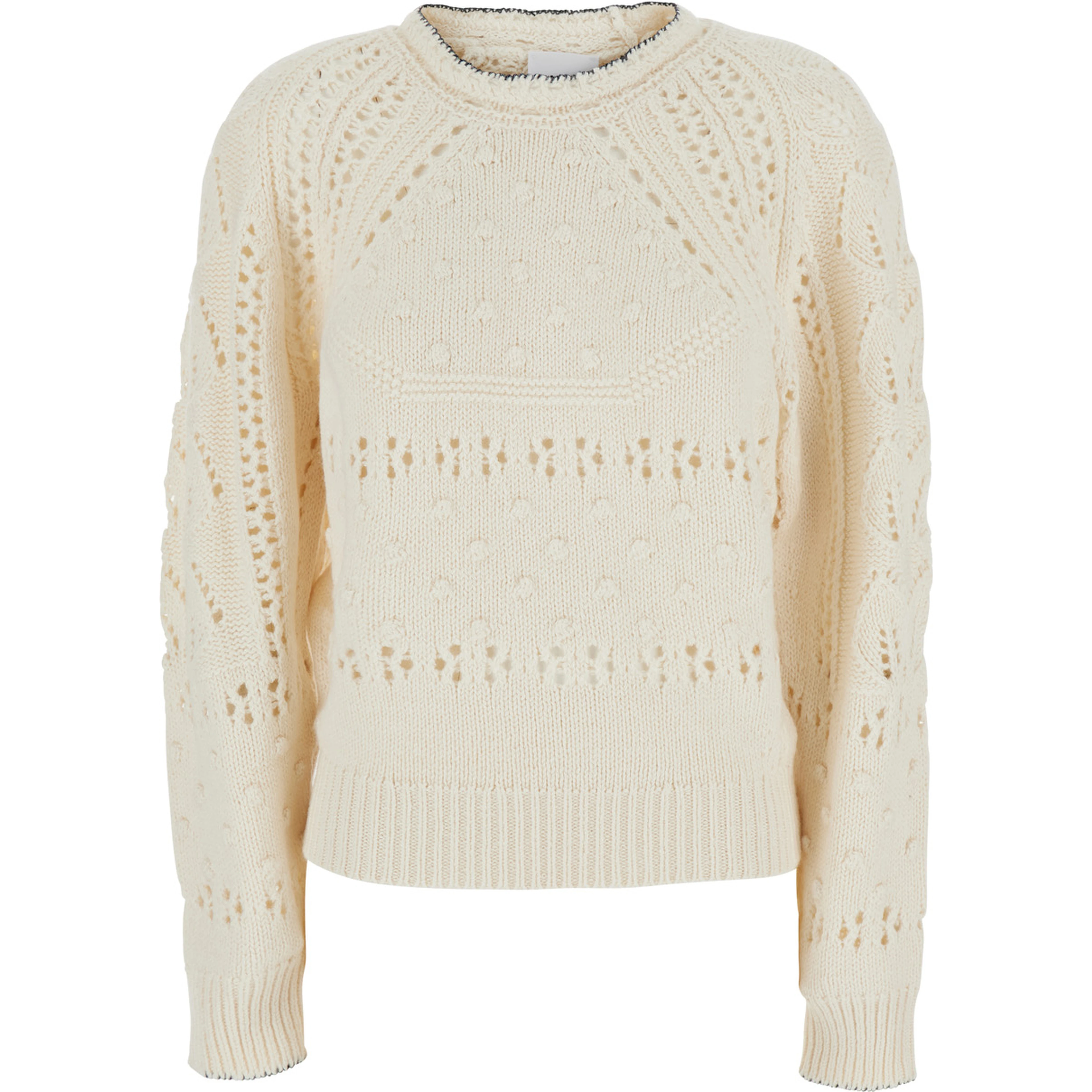 Luce White Crewneck with Perforated Design in Wool for Women
