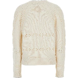 Luce White Crewneck with Perforated Design in Wool for Women