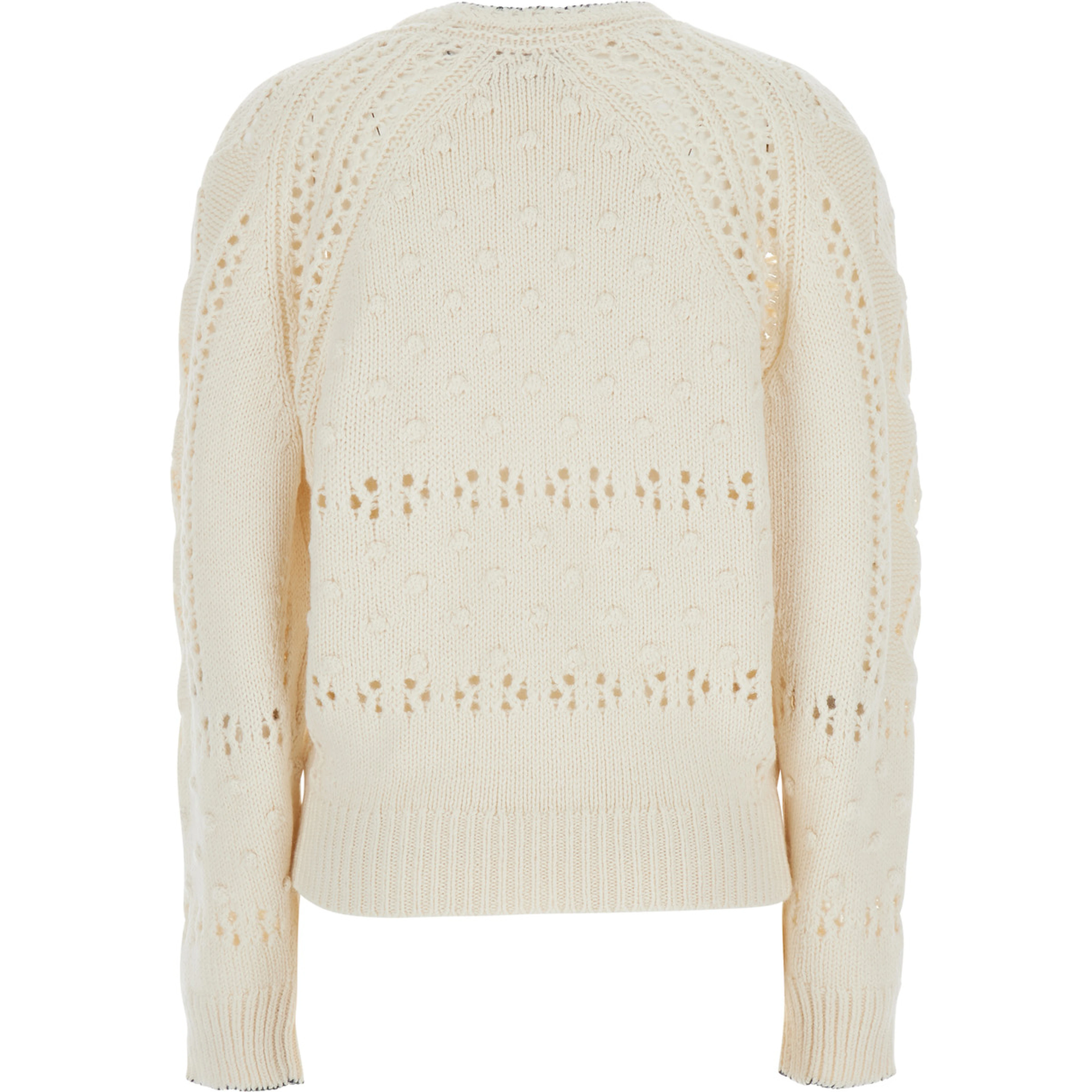 Luce White Crewneck with Perforated Design in Wool for Women