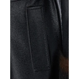 Long leather coat with black fur collar for men
