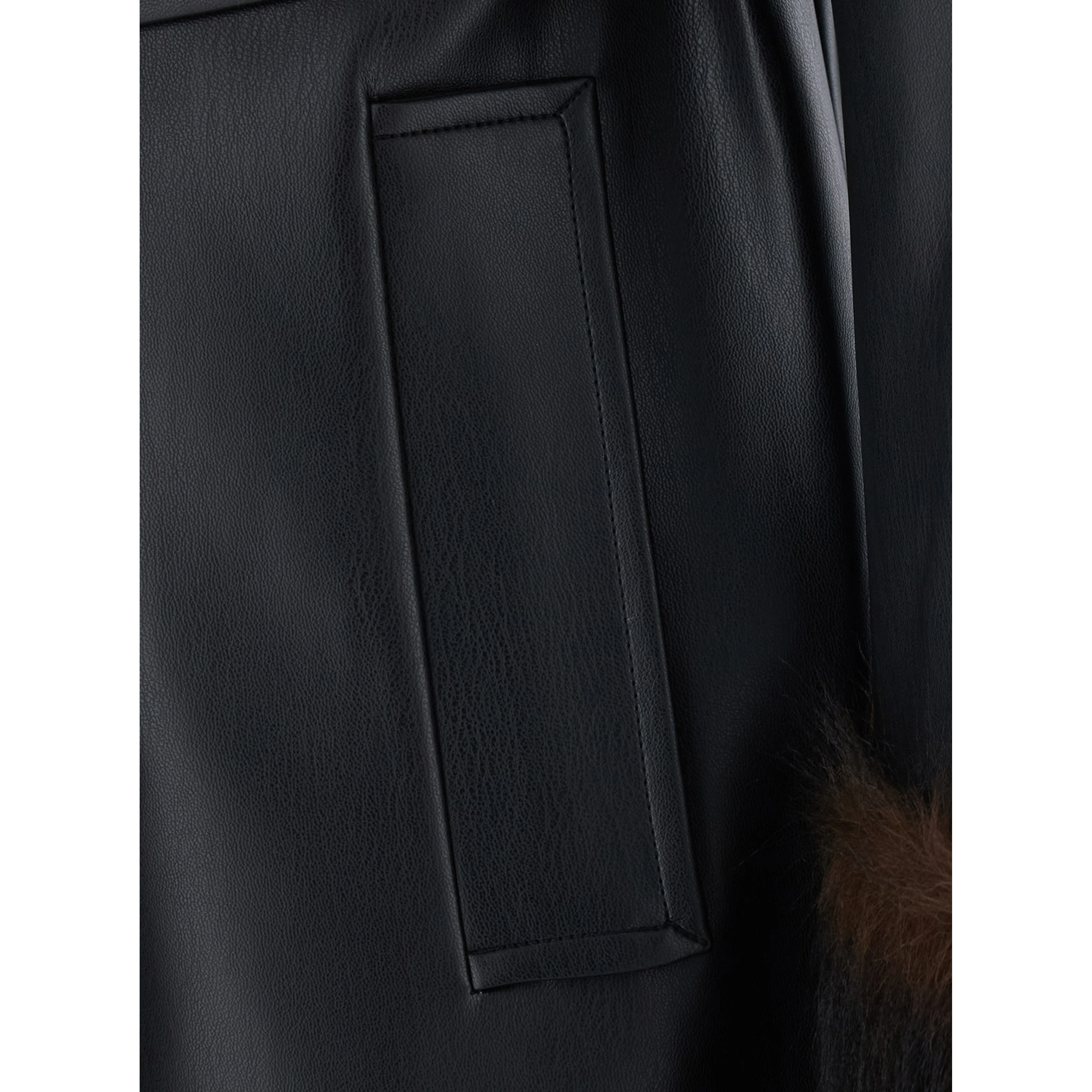 Long leather coat with black fur collar for men