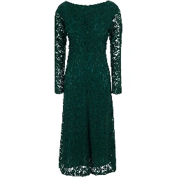 Green Long dress with all-over lace embroidery in fabric for women