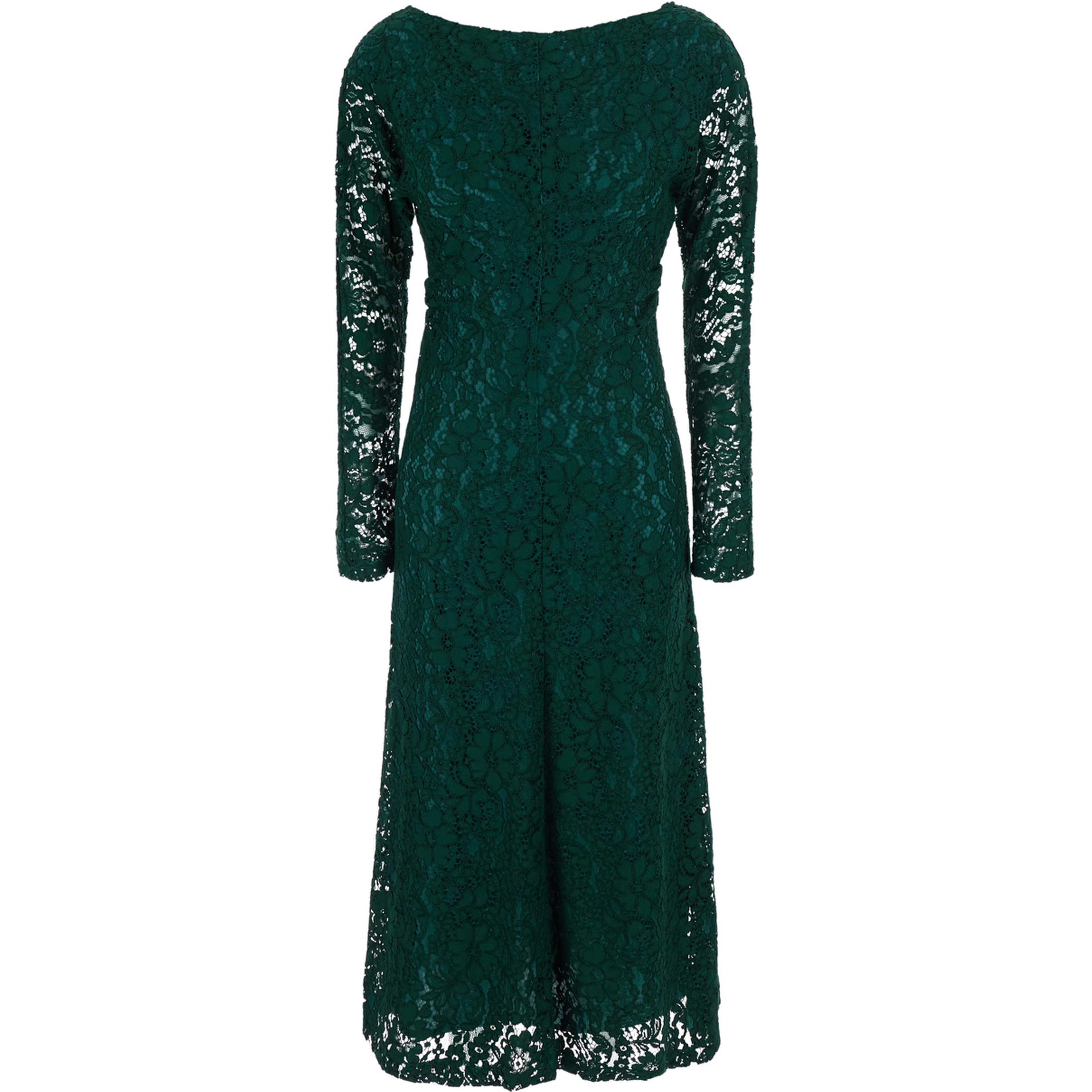 Green Long dress with all-over lace embroidery in fabric for women