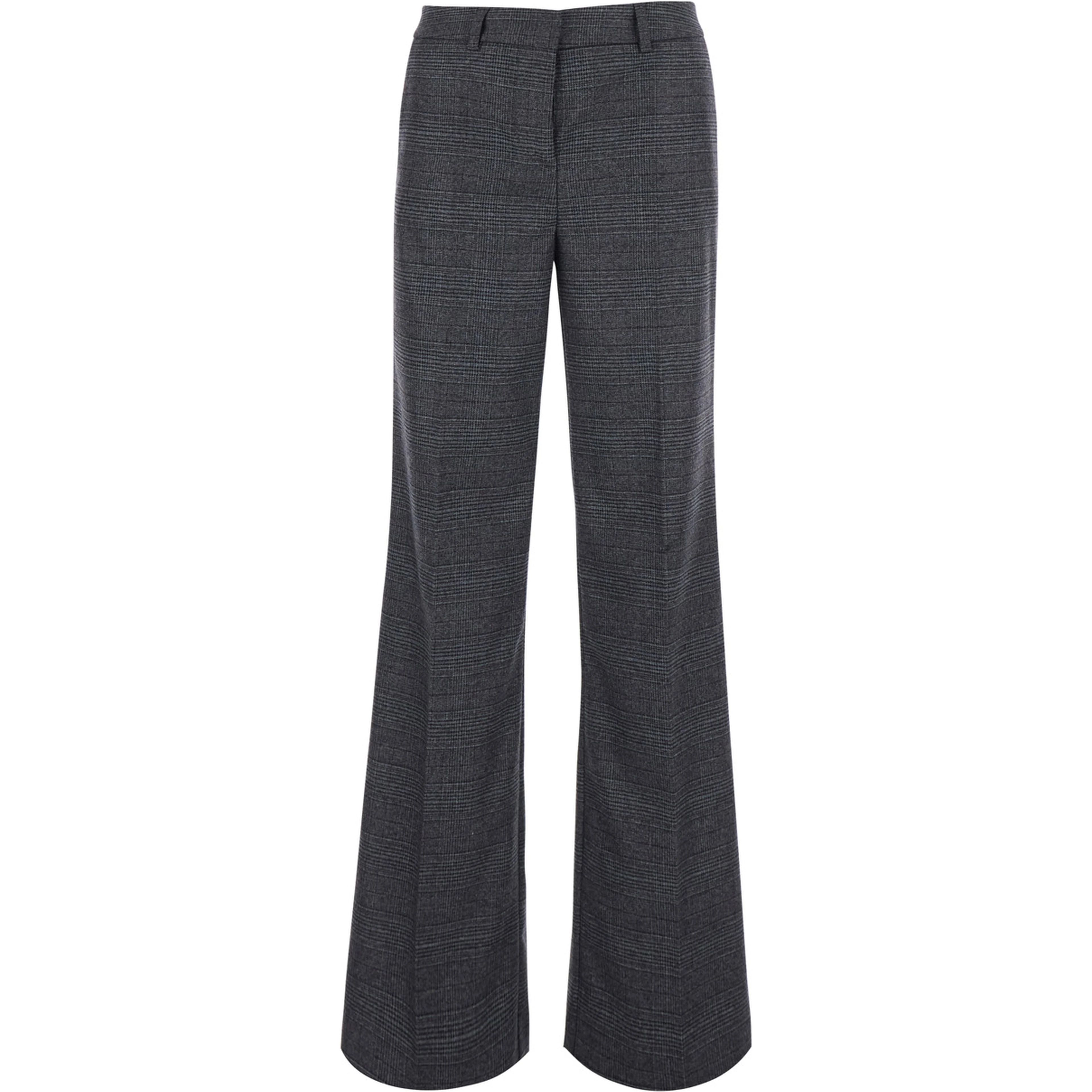 Grey Pants with check motif all-over in fabric for women