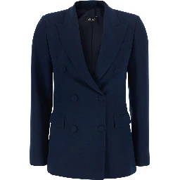 Blue Double-breasted Jacket with Peak Revers in Fabric for Women