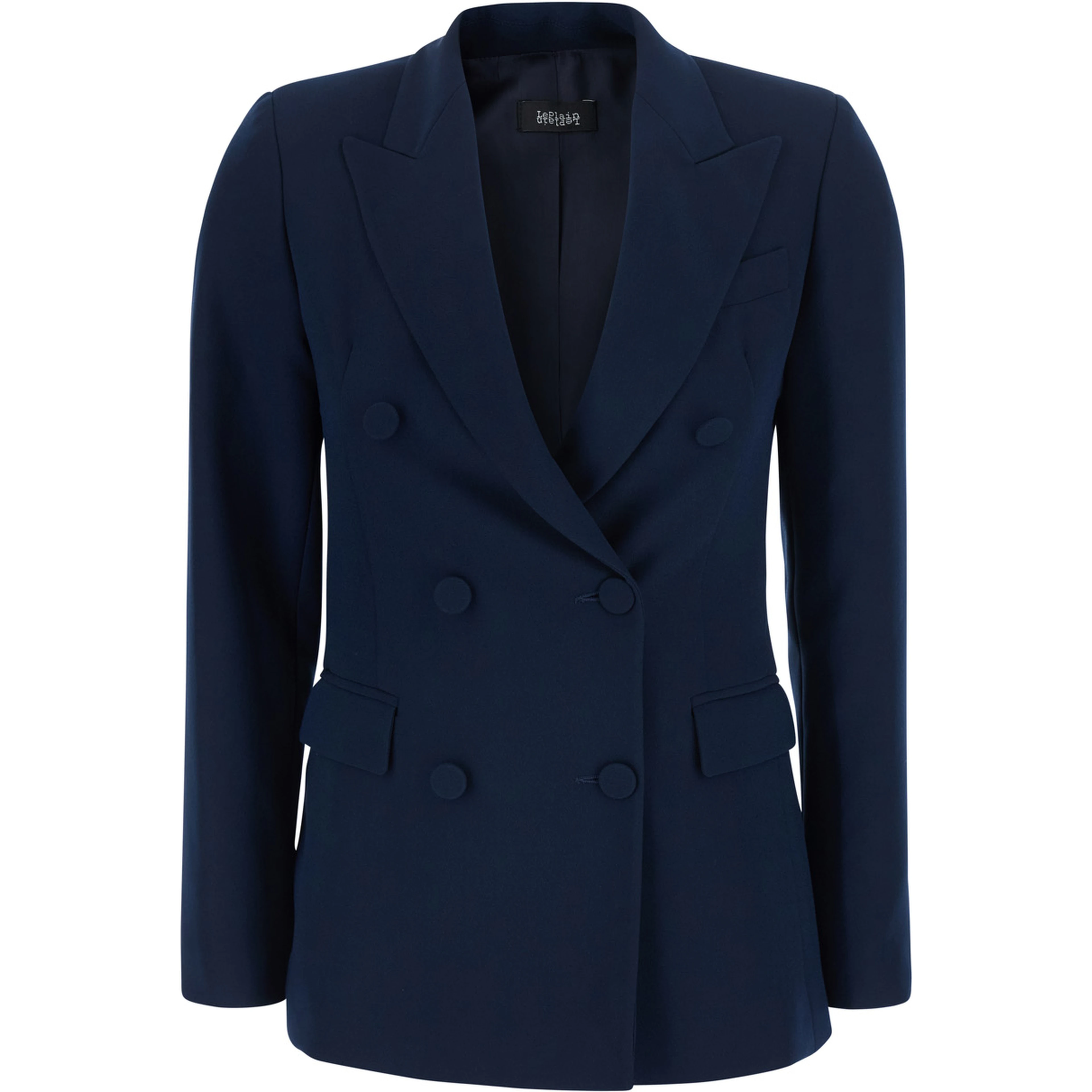 Blue Double-breasted Jacket with Peak Revers in Fabric for Women